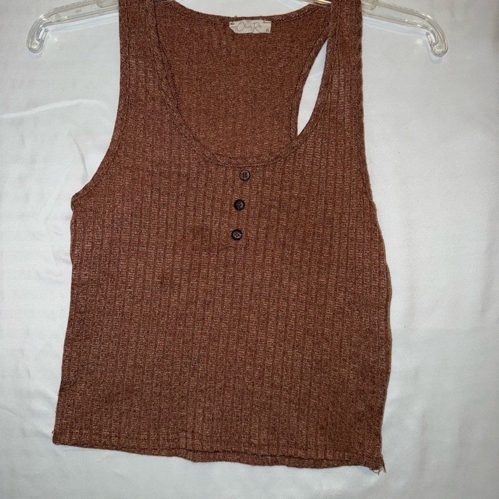 Orange Ribbed Sleeveless Tank Top